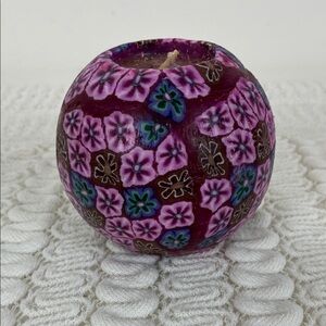 90s Deadstock Y2K Round Floral Patterned Candle Unused Millefiore Style Purple